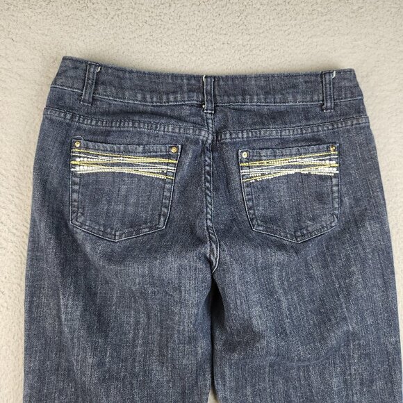 Y2K Flare Leg Jeans Women's 14 Curvy Embroidered Rhinestones Dark Wash Pants - Picture 12 of 12